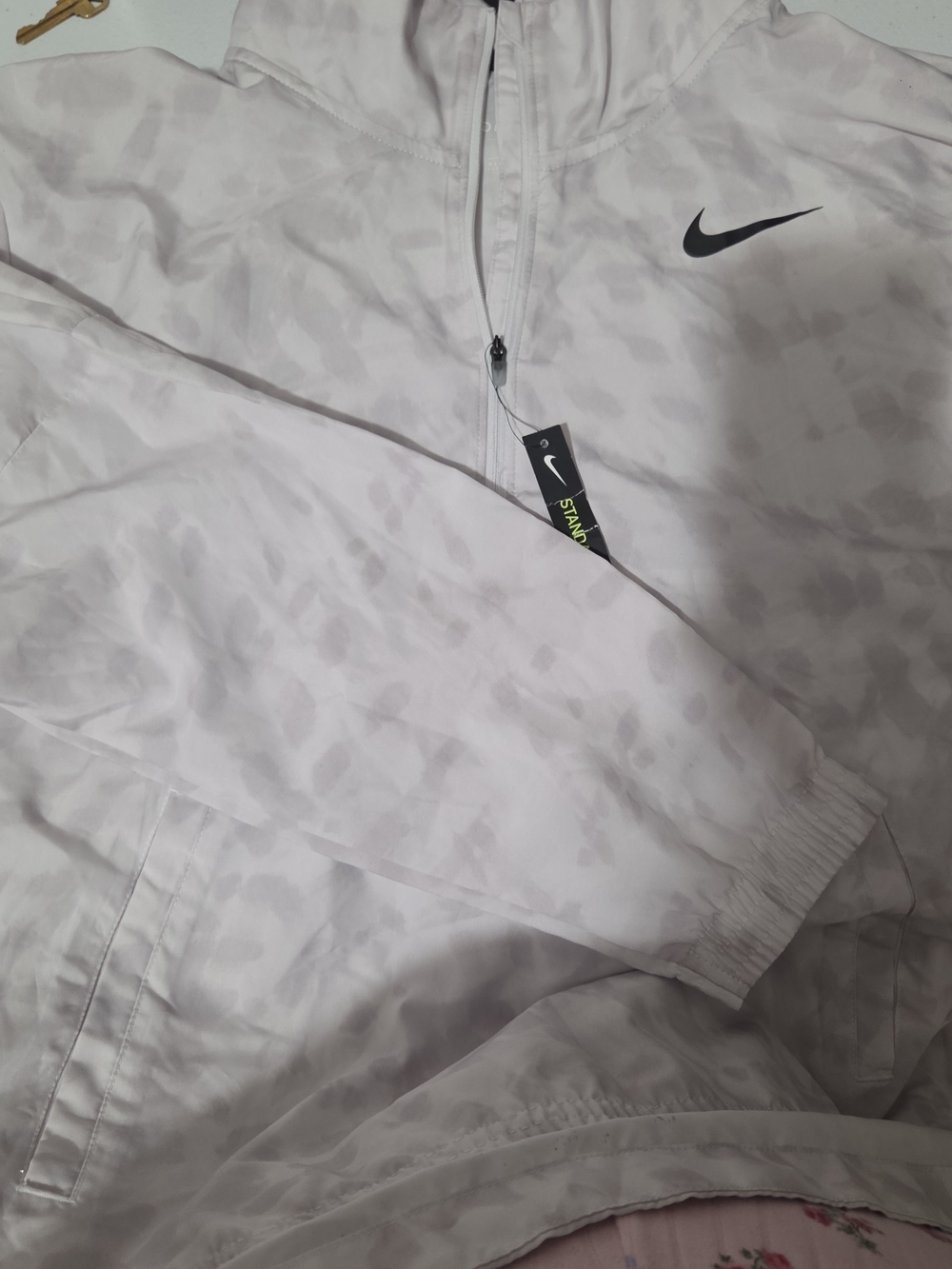 Nike Light White And grayCamo Half-Zip Windbreaker with Black Swoosh